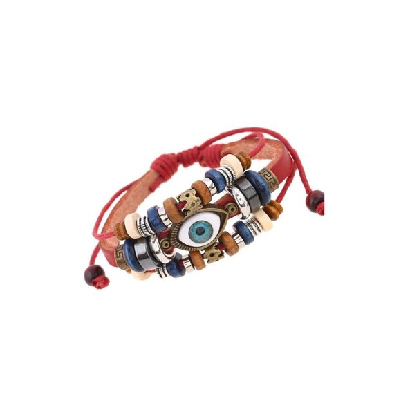 UNISEX DEVIL EYE LEATHER LAYERED 3PCS COUPLES LEATHER BEADED BRACELET - Picture 2 of 14